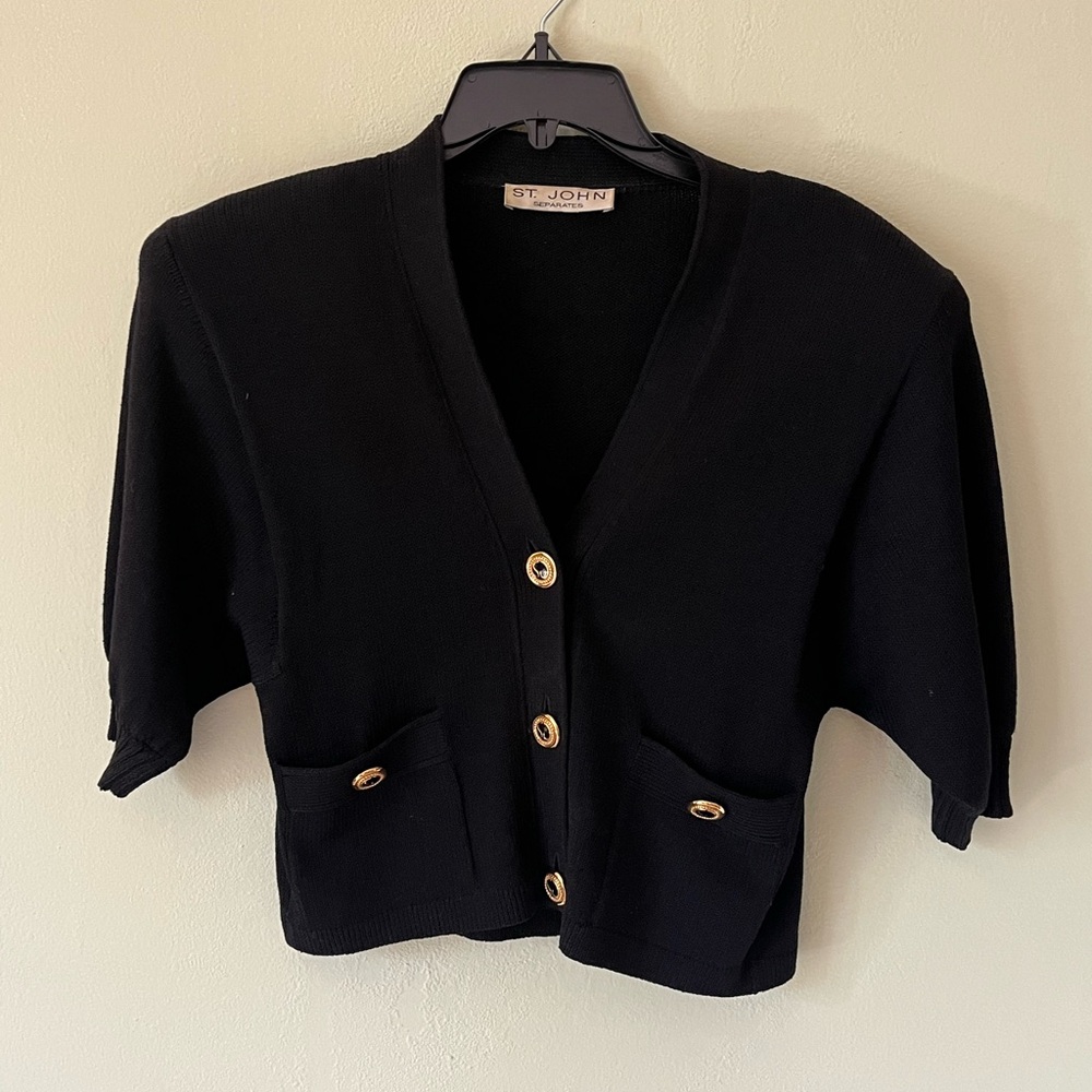 St. John Black Knit Separates Sweater Cardigan Top | Women’s Vintage
